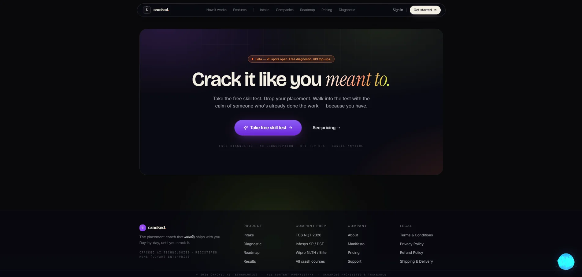 The Cracked AI closing call to action and product footer.