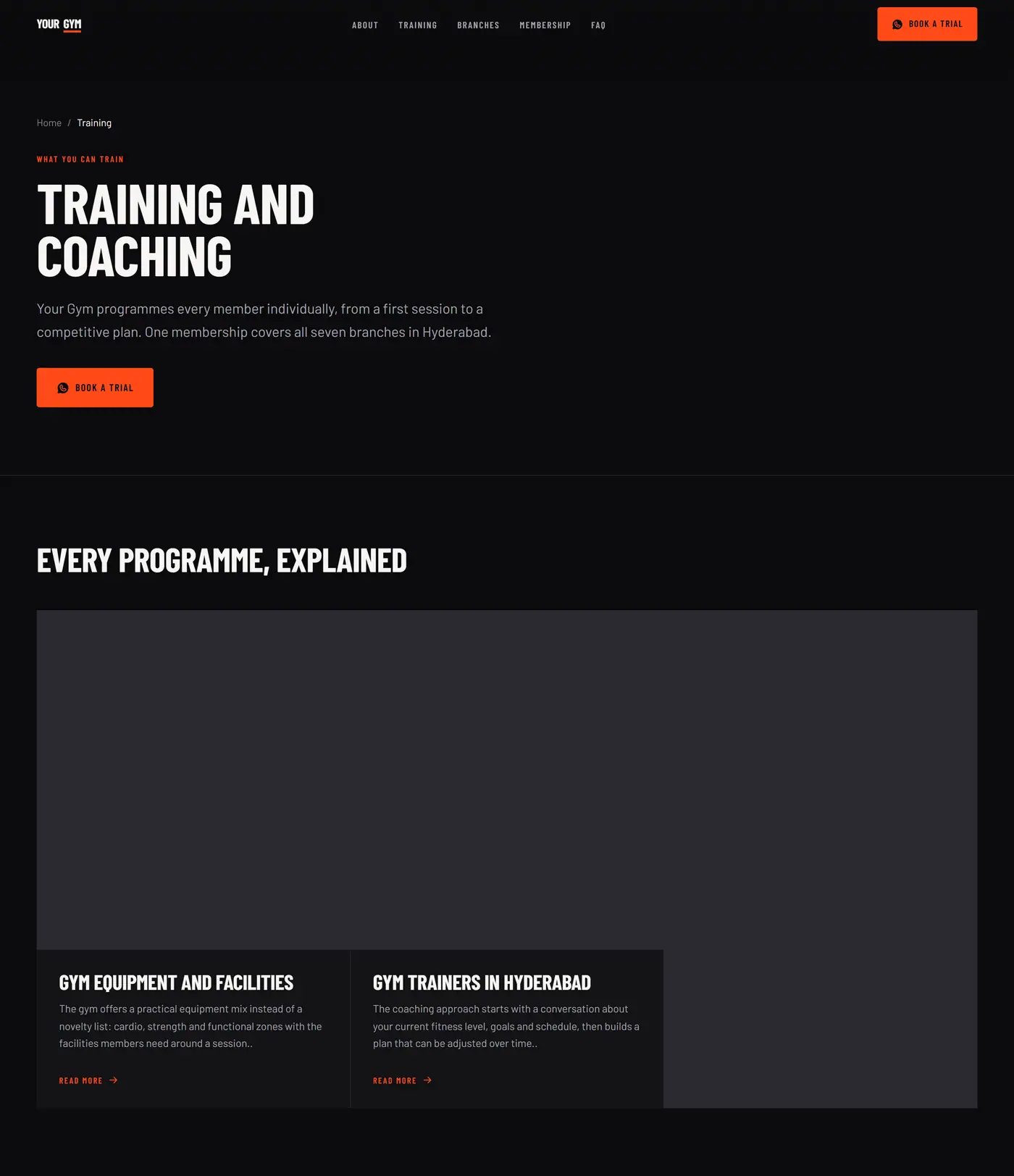 The training section, listing what each class involves.