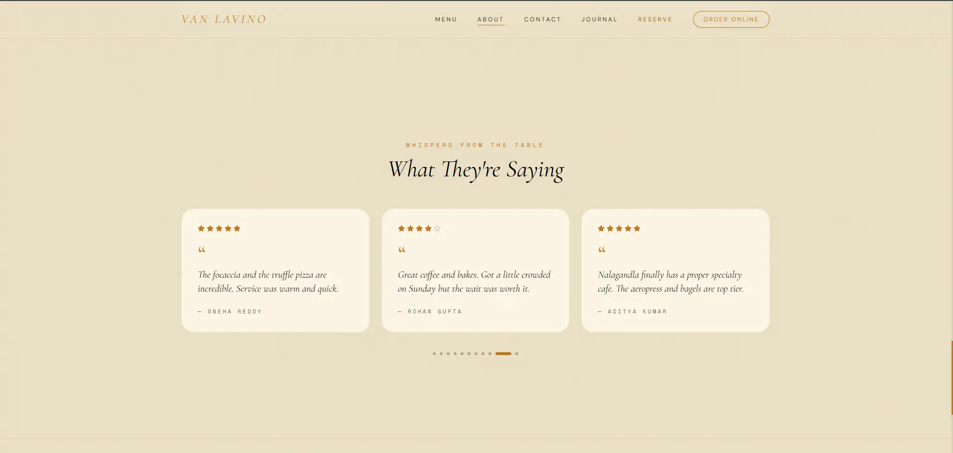 Customer reviews in a carousel under the heading What They're Saying.
